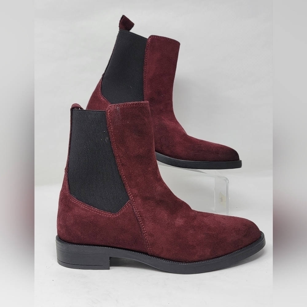 Emanuele Crasto Women's Mid Calf Burgundy Leather Boots Made In Italy Size 39